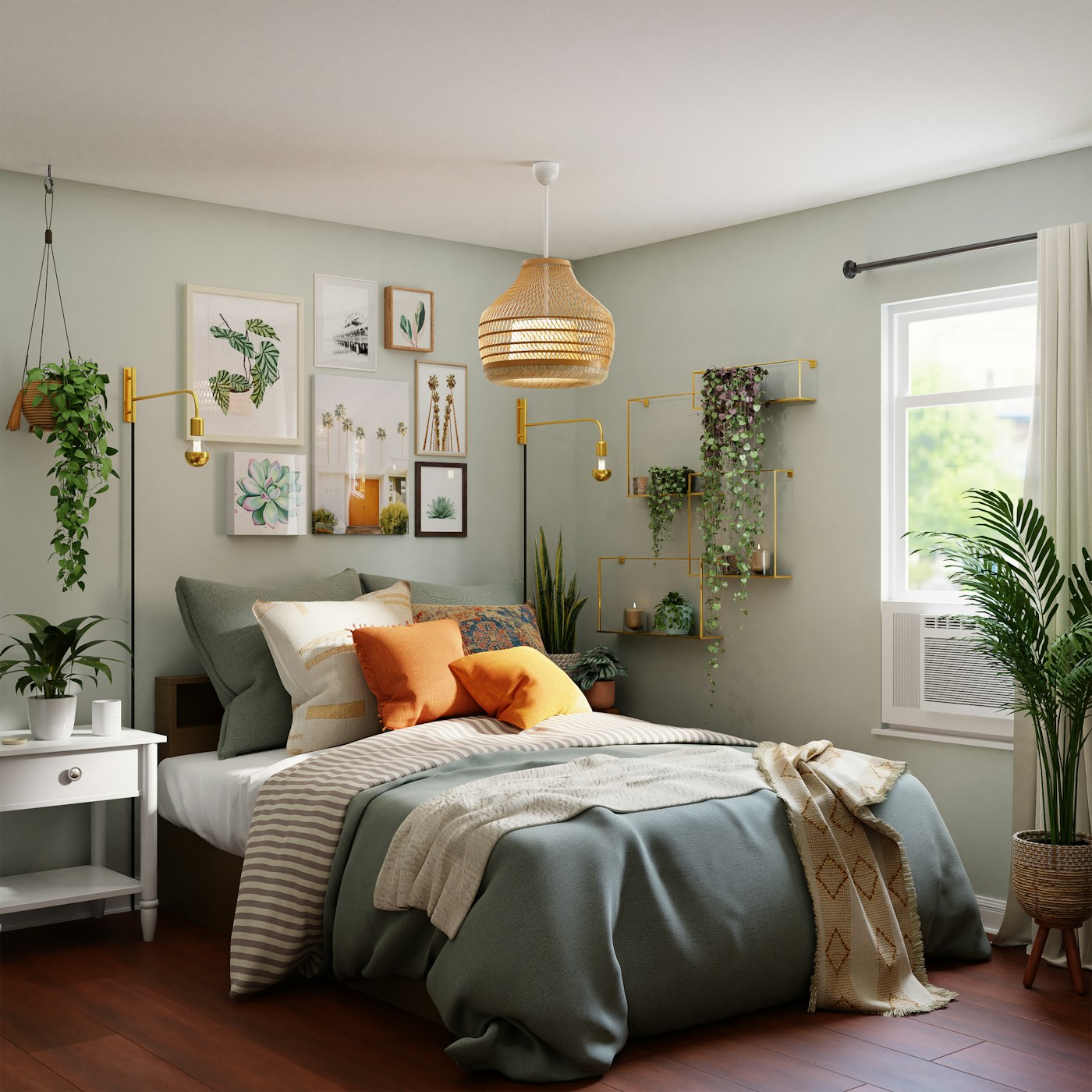 Softly layered bedroom with calm natural finishes